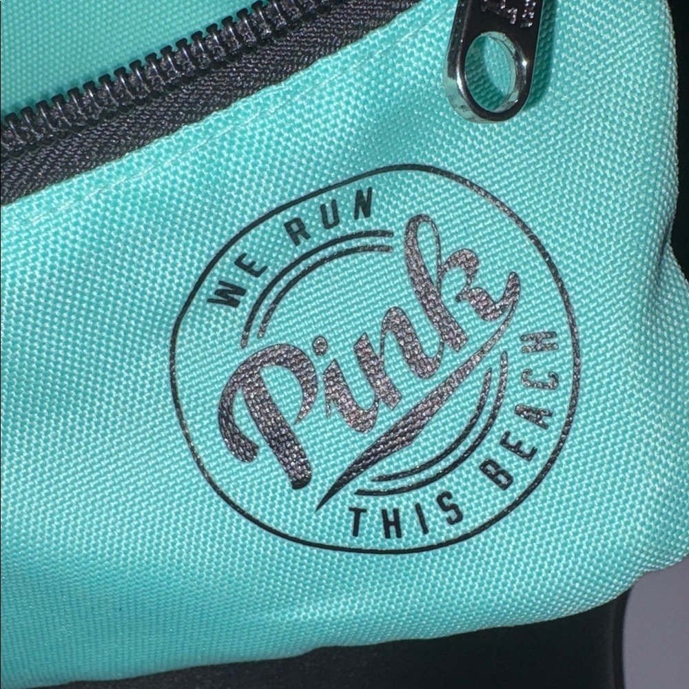 PINK Victoria’s Secret Light Turquoise Belt Bag Spellout Logo Adjustable Strap - Picture 3 of 13